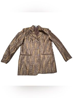 Vintage Peletti Lana Collezione Metallic Bronze Gold Crinkle Quilted Blazer M